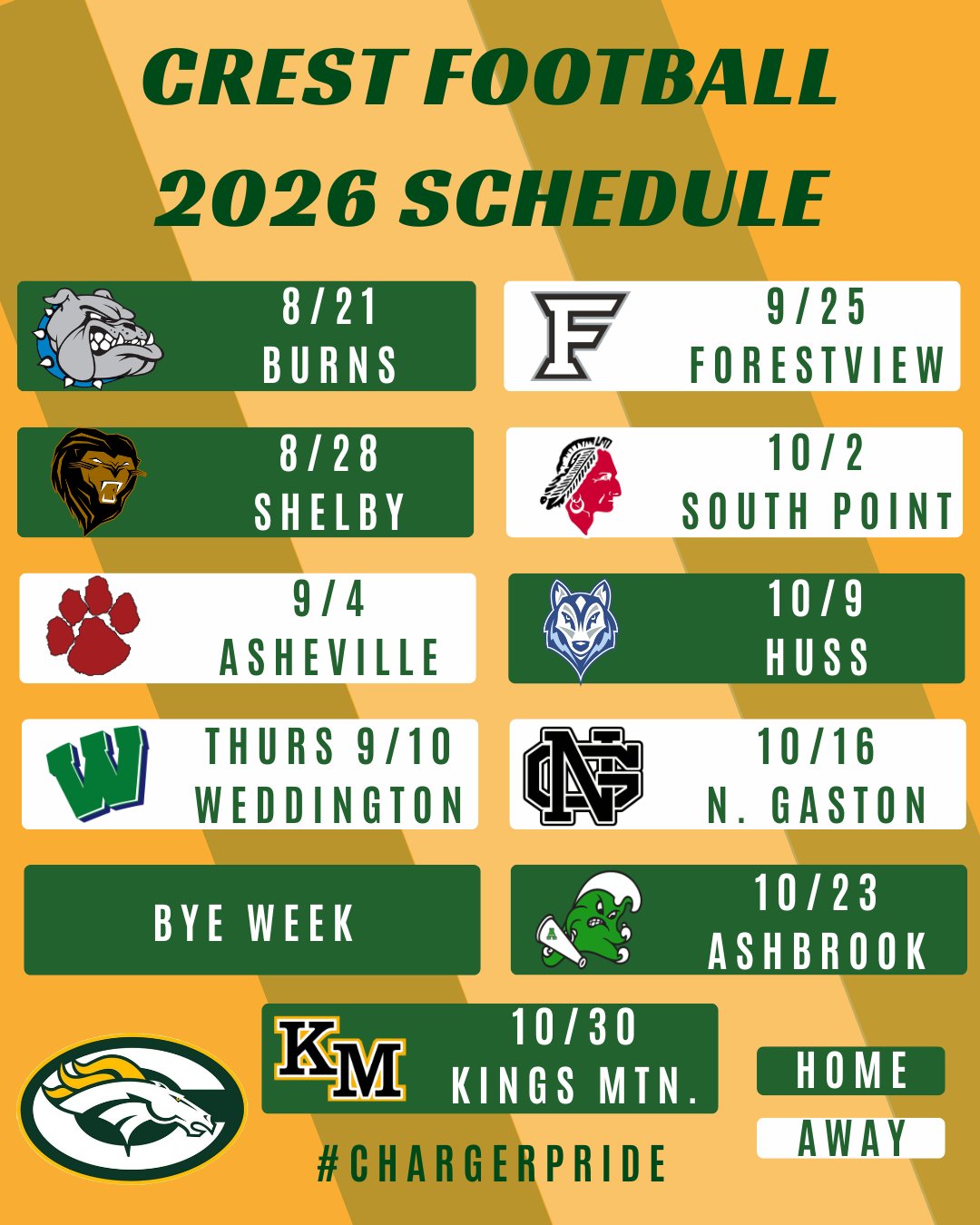 Crest Football 2026 schedule graphic