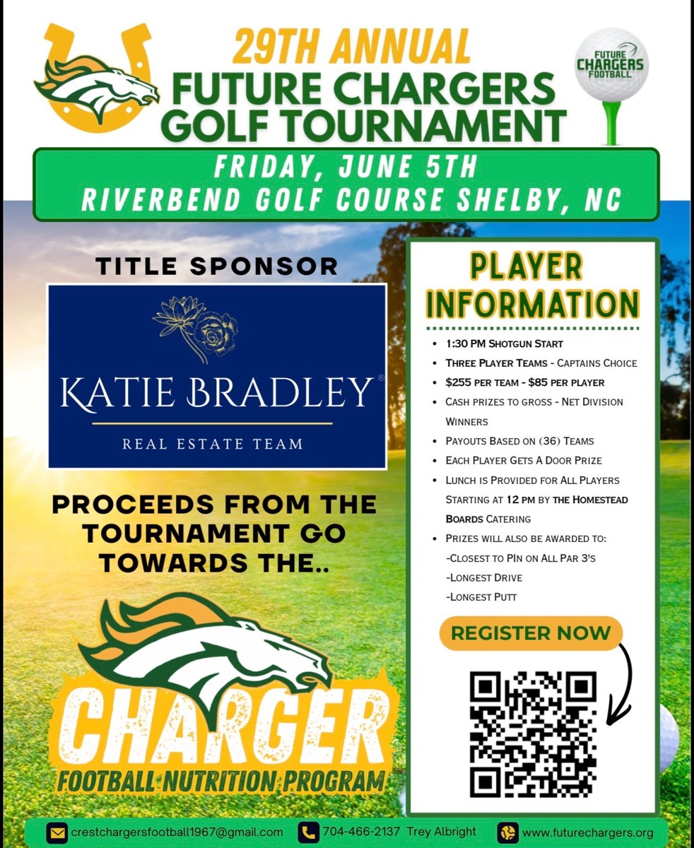 Future Chargers Golf Tournament flyer with registration QR code