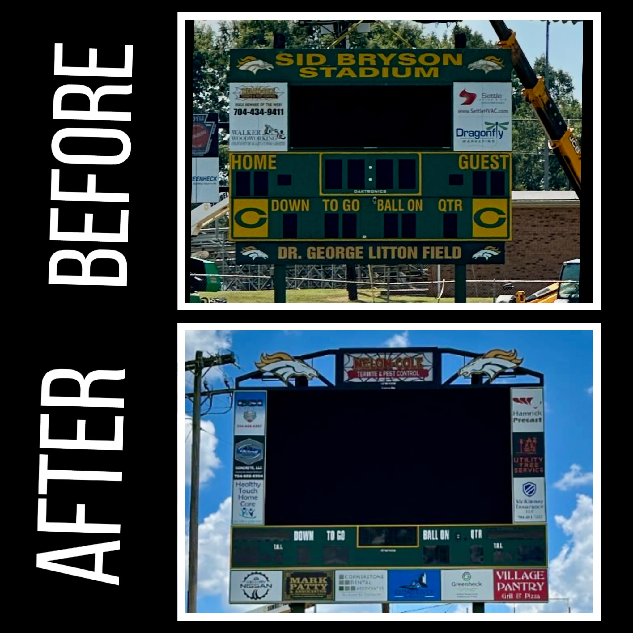 Before and after comparison of the Crest scoreboard upgrade